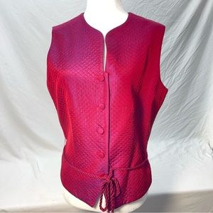 Burberry Quilted Vest rope waist tie w/ tassels silk blend fuchsia pink 12 L